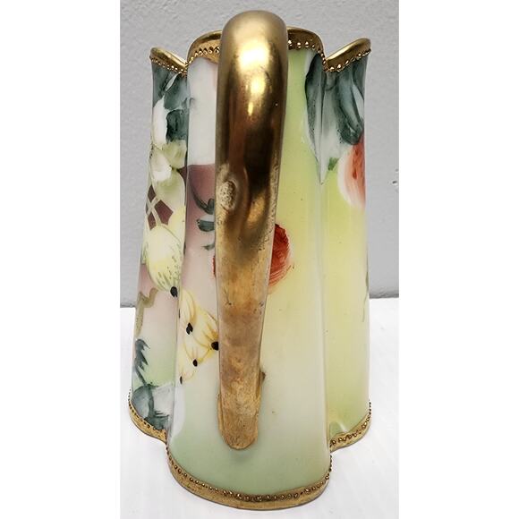 Antique Nippon Hand Painted Pitcher Gold Trim Leaf Mark Japan 4" Floral Berry - Picture 2 of 13
